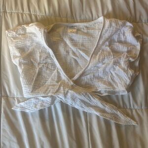 White Textured Wrap Top